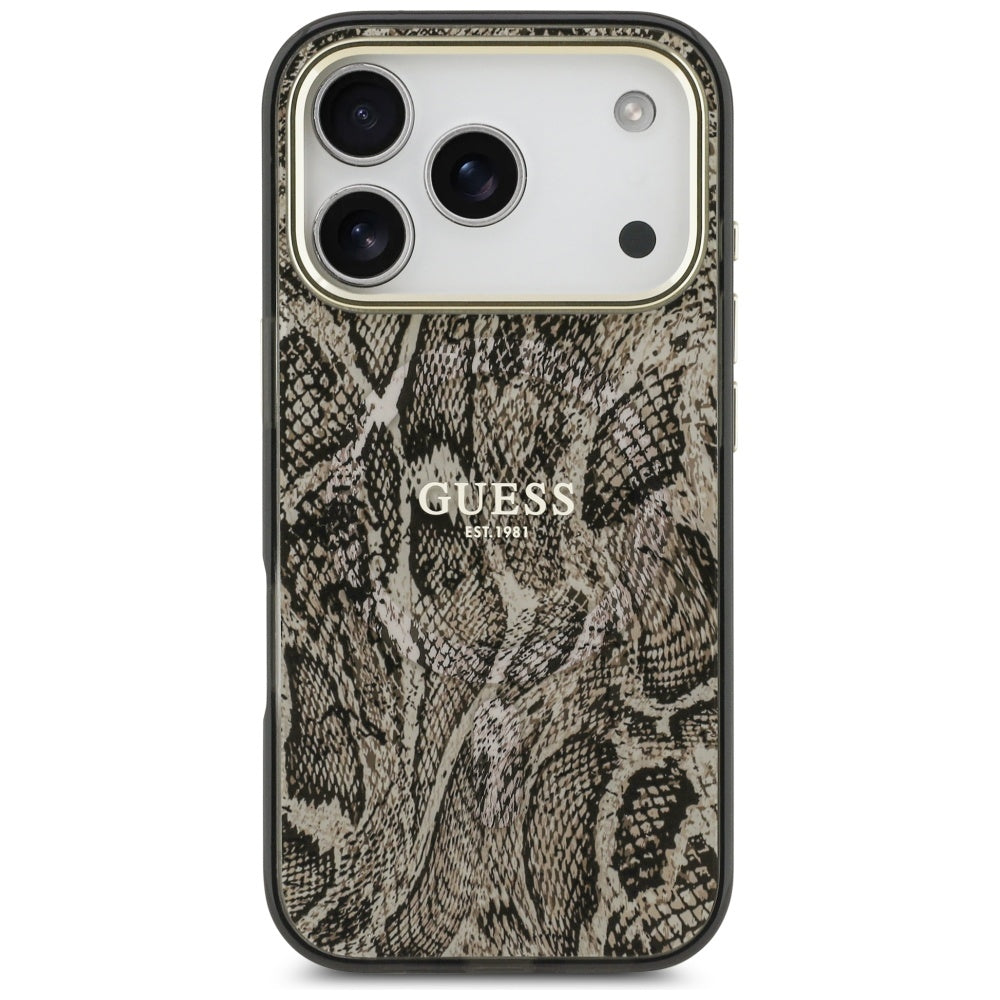 Husa MagSafe pentru Apple iPhone 17 Pro, Guess, Python Pattern, Maro