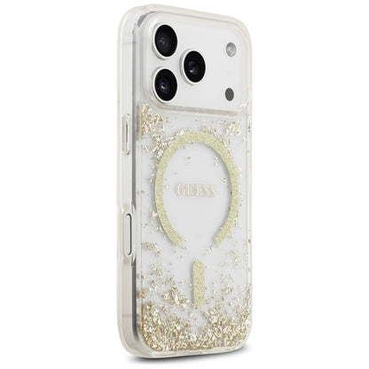Husa MagSafe pentru Apple iPhone 17 Pro, Guess, Resin Bottom Glitter , Aurie