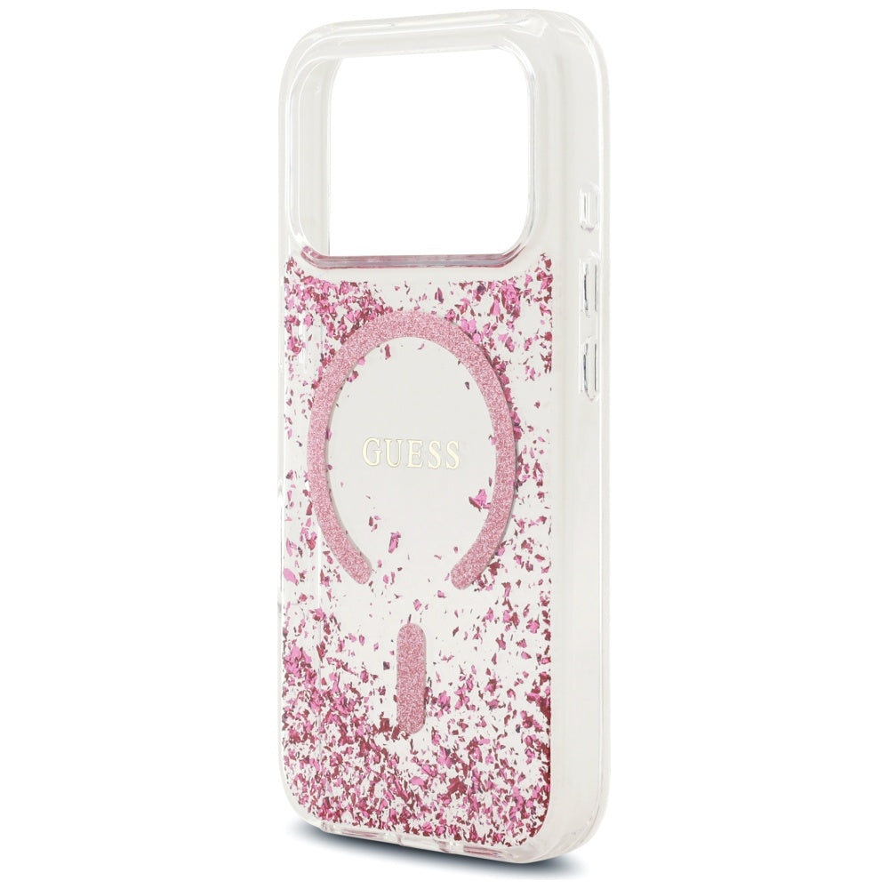 Husa MagSafe pentru Apple iPhone 17 Pro, Guess, Resin Bottom Glitter , Roz