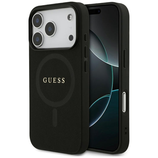 Husa MagSafe pentru Apple iPhone 17 Pro, Guess, Saffiano Classic Logo, Neagra