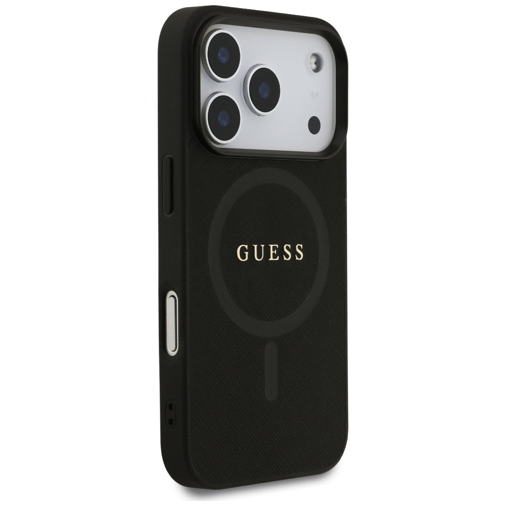 Husa MagSafe pentru Apple iPhone 17 Pro, Guess, Saffiano Classic Logo, Neagra
