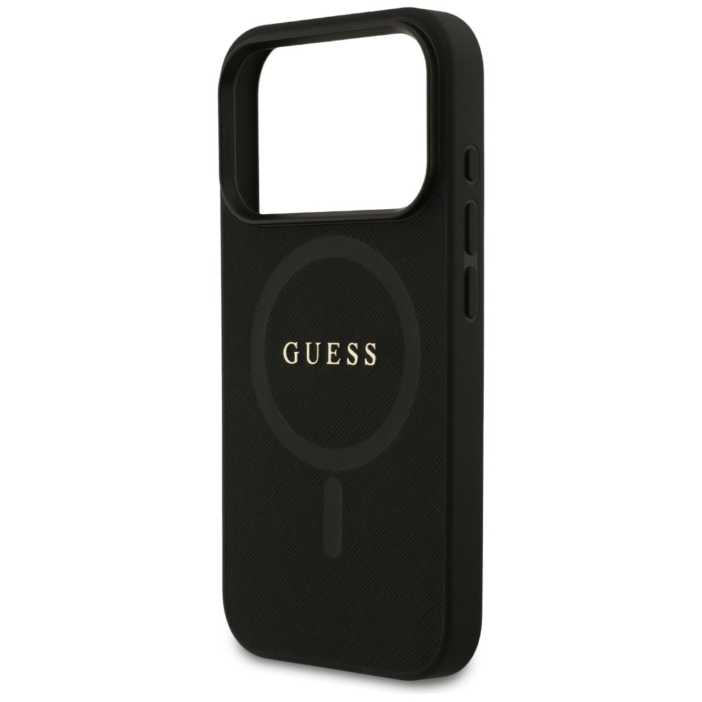Husa MagSafe pentru Apple iPhone 17 Pro, Guess, Saffiano Classic Logo, Neagra