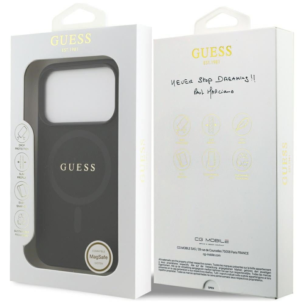 Husa MagSafe pentru Apple iPhone 17 Pro, Guess, Saffiano Classic Logo, Neagra