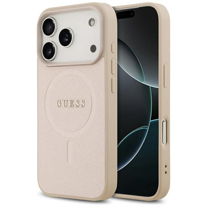 Husa MagSafe pentru Apple iPhone 17 Pro, Guess, Saffiano Classic Logo, Roz