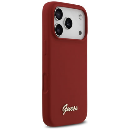 Husa MagSafe pentru Apple iPhone 17 Pro, Guess, Script Metal Logo, Rosie