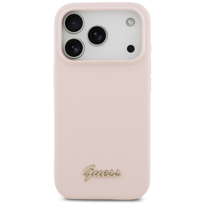 Husa MagSafe pentru Apple iPhone 17 Pro, Guess, Script Metal Logo, Roz Deschis