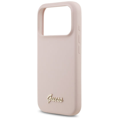 Husa MagSafe pentru Apple iPhone 17 Pro, Guess, Script Metal Logo, Roz Deschis
