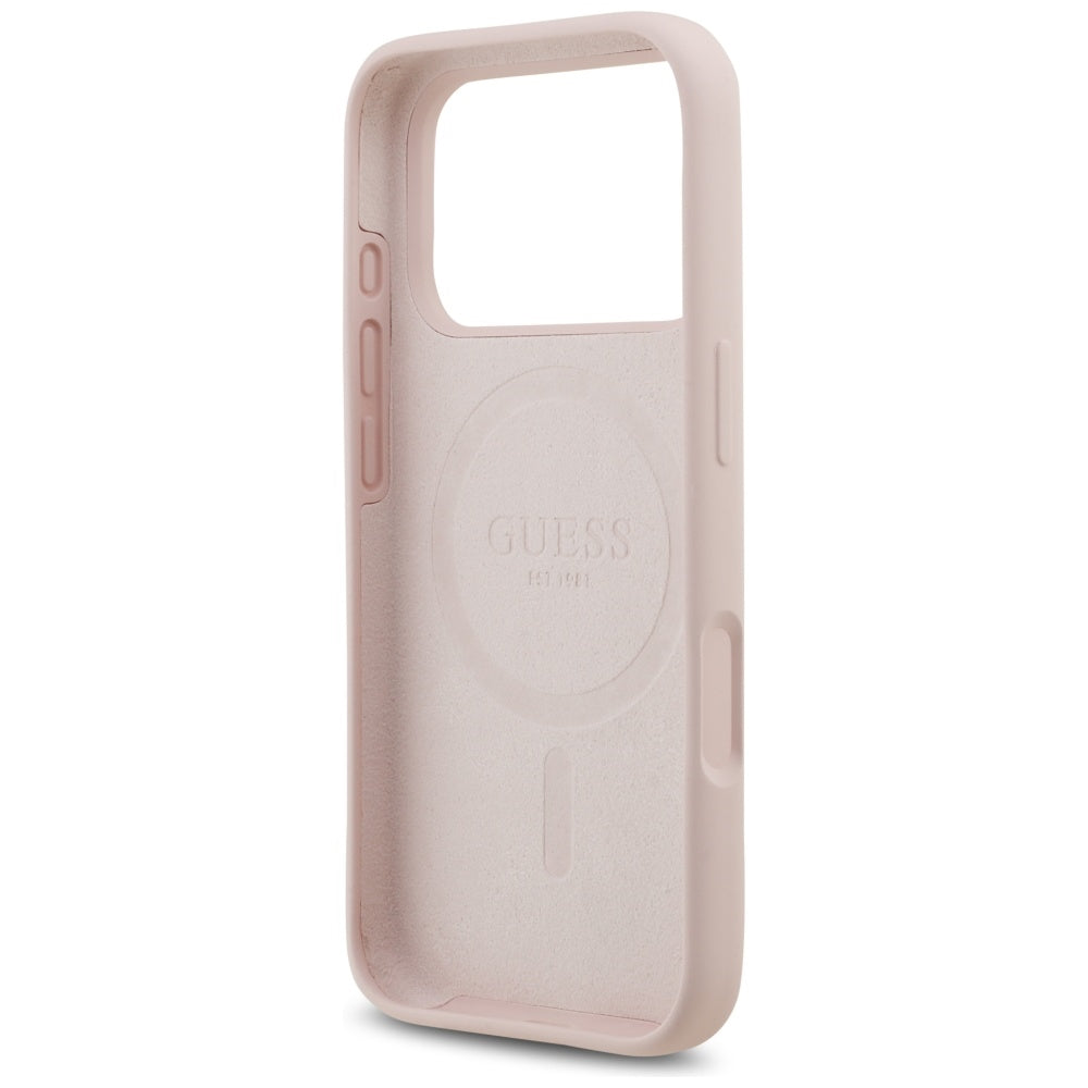 Husa MagSafe pentru Apple iPhone 17 Pro, Guess, Script Metal Logo, Roz Deschis