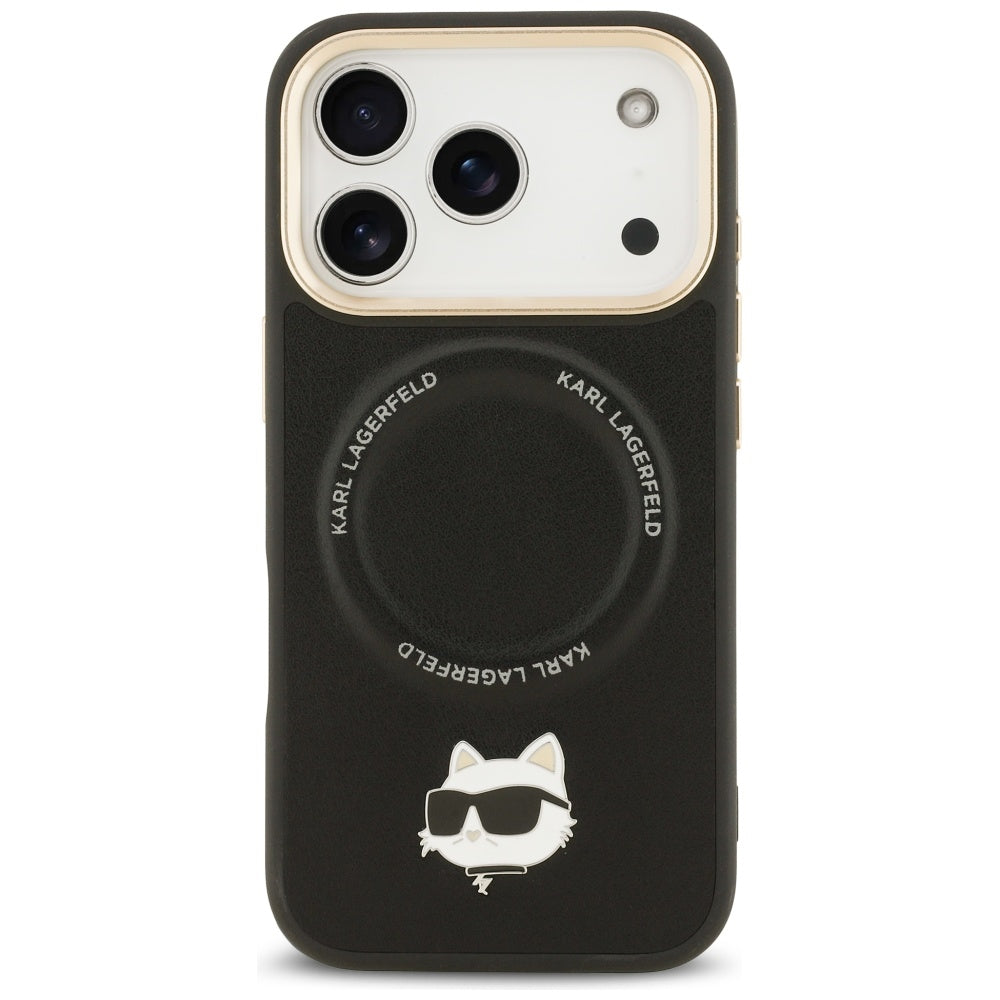 Husa MagSafe pentru Apple iPhone 17 Pro, Karl Lagerfeld, Big Strap Choupette Metal Logo, Neagra