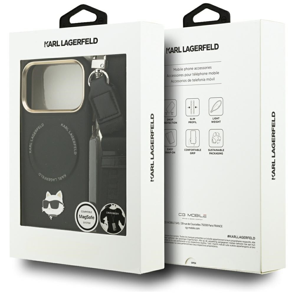 Husa MagSafe pentru Apple iPhone 17 Pro, Karl Lagerfeld, Big Strap Choupette Metal Logo, Neagra