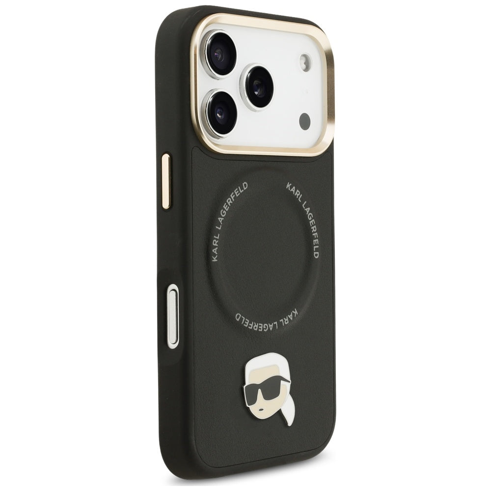 Husa MagSafe pentru Apple iPhone 17 Pro, Karl Lagerfeld, Big Strap Karl Metal Logo, Neagra