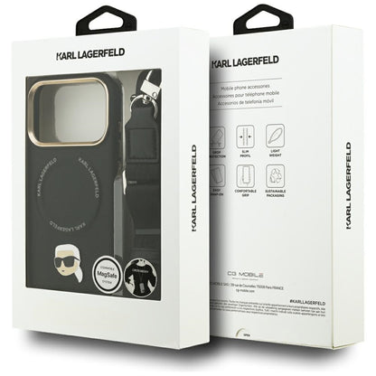 Husa MagSafe pentru Apple iPhone 17 Pro, Karl Lagerfeld, Big Strap Karl Metal Logo, Neagra