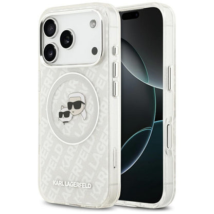 Husa MagSafe pentru Apple iPhone 17 Pro, Karl Lagerfeld, Glitter Karl & Choupette Head, Alba