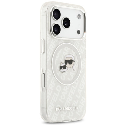 Husa MagSafe pentru Apple iPhone 17 Pro, Karl Lagerfeld, Glitter Karl & Choupette Head, Alba