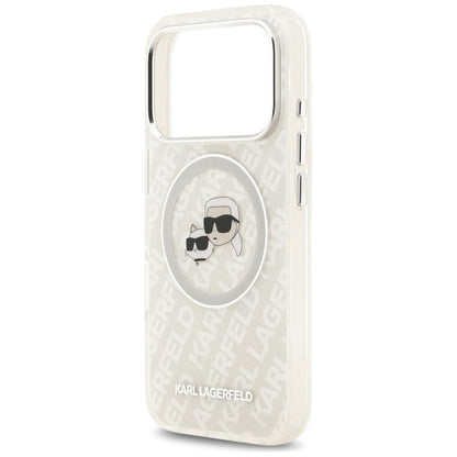 Husa MagSafe pentru Apple iPhone 17 Pro, Karl Lagerfeld, Glitter Karl & Choupette Head, Alba