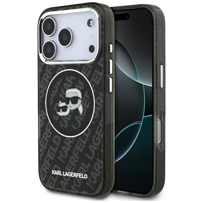 Husa MagSafe pentru Apple iPhone 17 Pro, Karl Lagerfeld, Glitter Karl & Choupette Head, Neagra