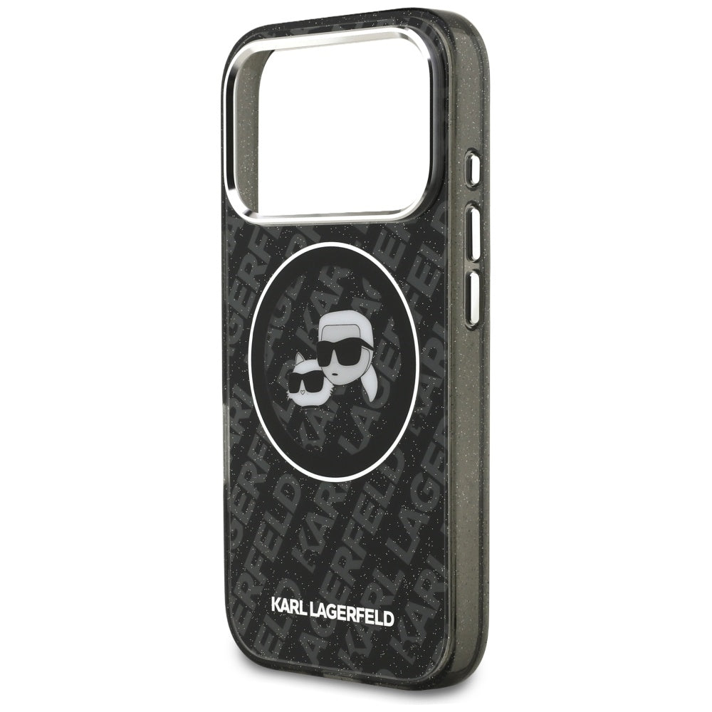 Husa MagSafe pentru Apple iPhone 17 Pro, Karl Lagerfeld, Glitter Karl & Choupette Head, Neagra