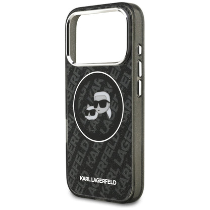 Husa MagSafe pentru Apple iPhone 17 Pro, Karl Lagerfeld, Glitter Karl & Choupette Head, Neagra