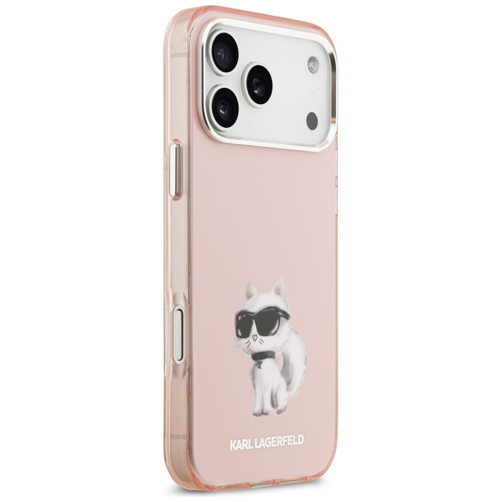 Husa MagSafe pentru Apple iPhone 17 Pro, Karl Lagerfeld, IML Aquarelle Logo Choupette, Roz