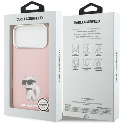 Husa MagSafe pentru Apple iPhone 17 Pro, Karl Lagerfeld, IML Aquarelle Logo Choupette, Roz