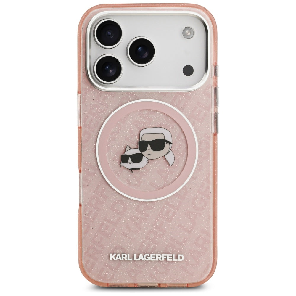 Husa MagSafe pentru Apple iPhone 17 Pro, Karl Lagerfeld, IML Glitter Karl & Choupette`s Heads, Roz