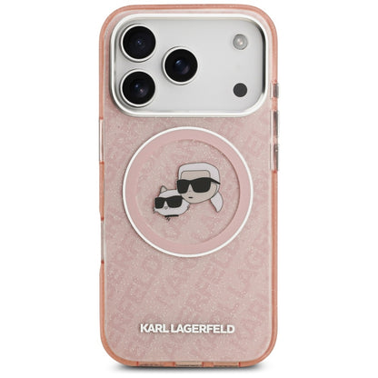 Husa MagSafe pentru Apple iPhone 17 Pro, Karl Lagerfeld, IML Glitter Karl & Choupette`s Heads, Roz