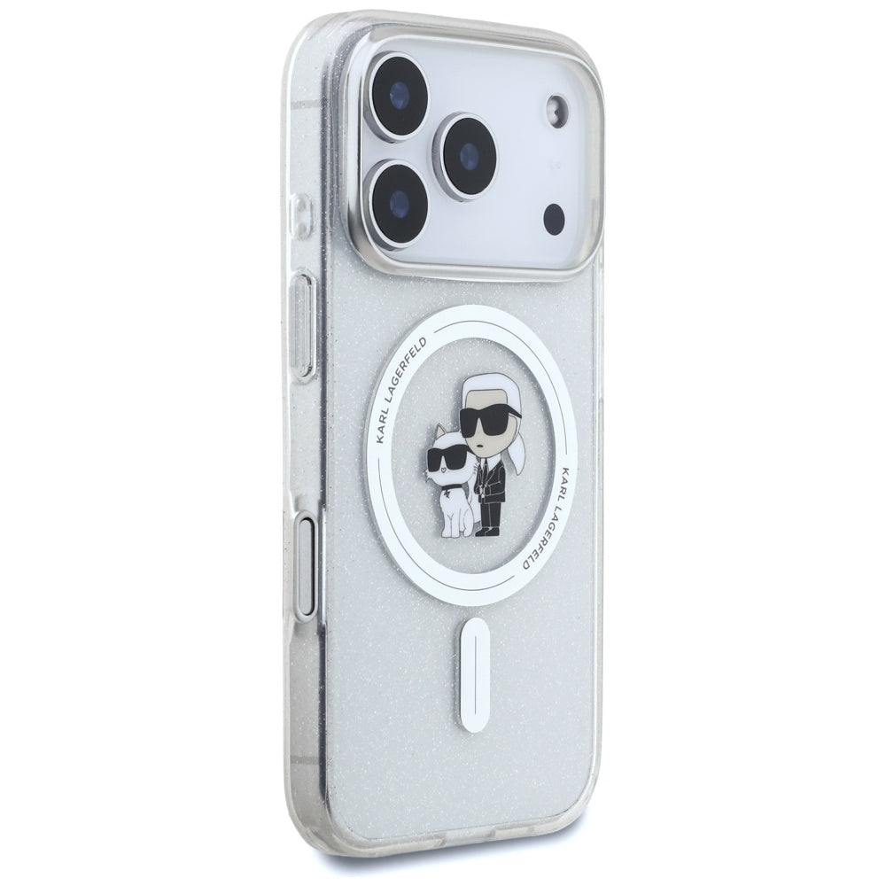 Husa MagSafe pentru Apple iPhone 17 Pro, Karl Lagerfeld, IML Glitter Karl & Choupette, Transparenta