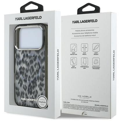 Husa MagSafe pentru Apple iPhone 17 Pro, Karl Lagerfeld, IML Leopard Pattern, Neagra
