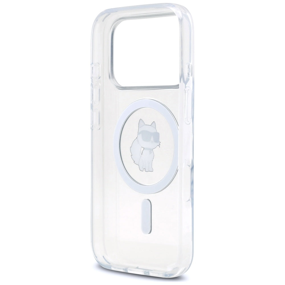 Husa MagSafe pentru Apple iPhone 17 Pro, Karl Lagerfeld, IML Logo Choupette, Transparenta