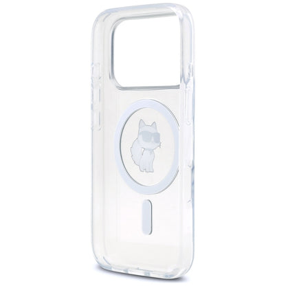 Husa MagSafe pentru Apple iPhone 17 Pro, Karl Lagerfeld, IML Logo Choupette, Transparenta
