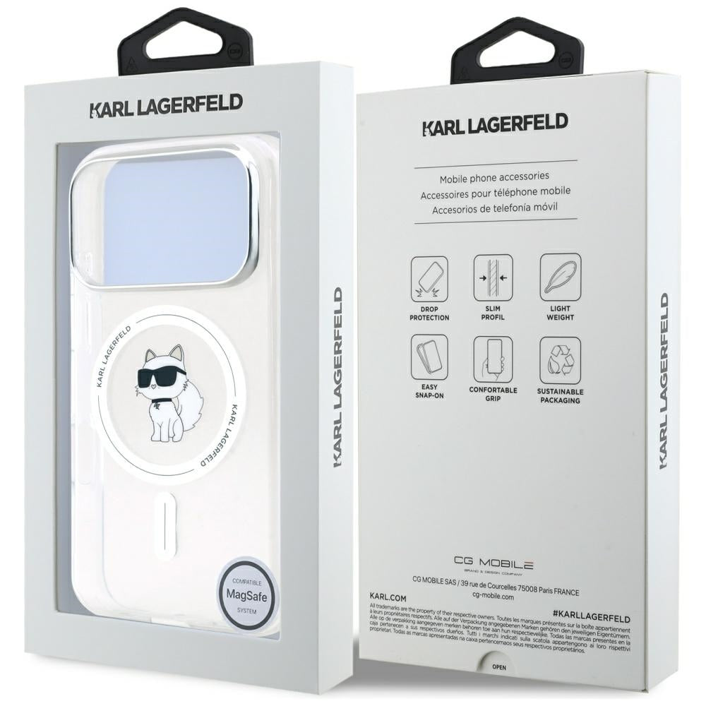 Husa MagSafe pentru Apple iPhone 17 Pro, Karl Lagerfeld, IML Logo Choupette, Transparenta