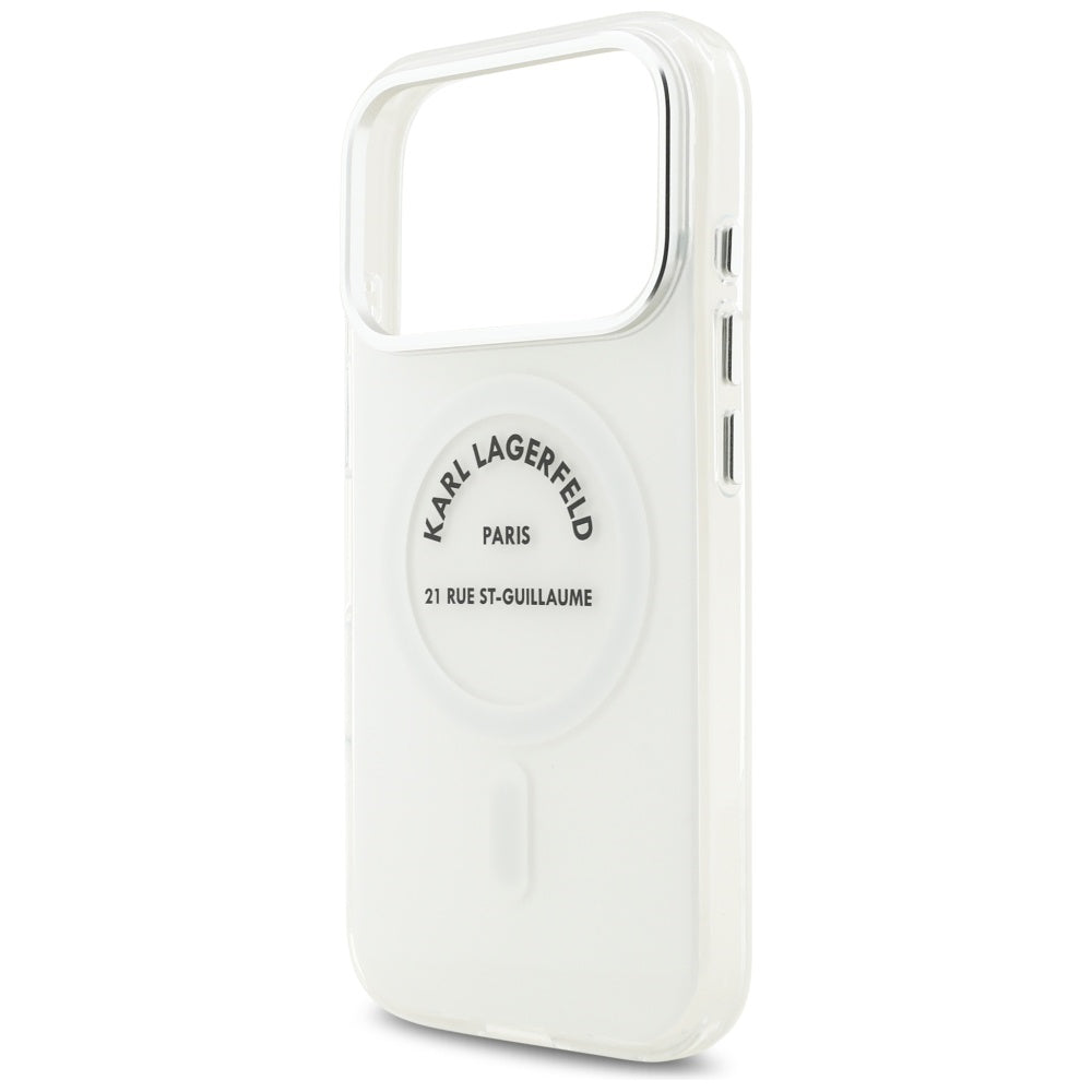Husa MagSafe pentru Apple iPhone 17 Pro, Karl Lagerfeld, IML Logo RSG, Transparenta