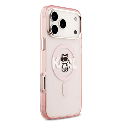 Husa MagSafe pentru Apple iPhone 17 Pro, Karl Lagerfeld, IML Sketch Logo Choupette, Roz