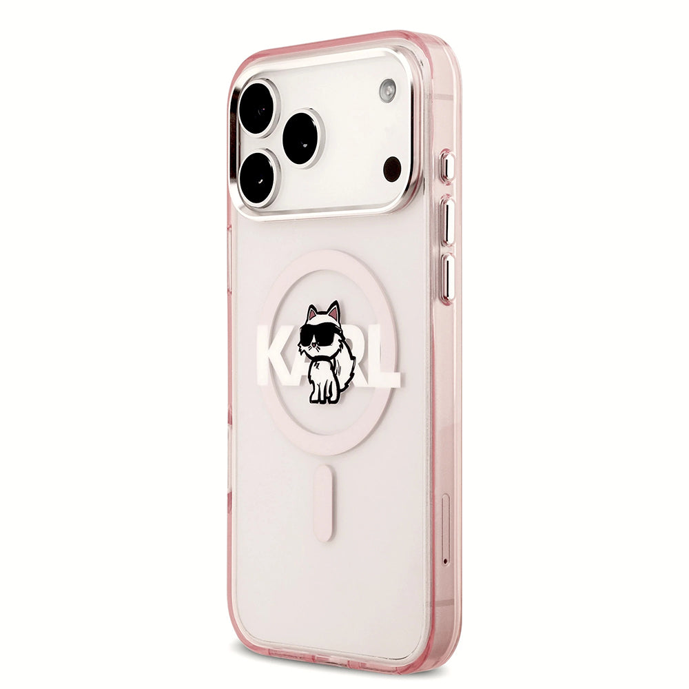 Husa MagSafe pentru Apple iPhone 17 Pro, Karl Lagerfeld, IML Sketch Logo Choupette, Roz
