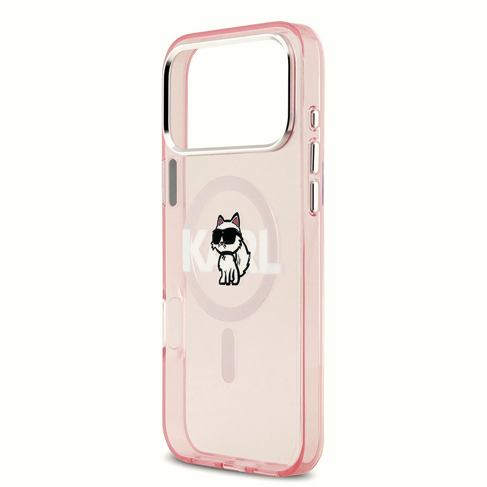 Husa MagSafe pentru Apple iPhone 17 Pro, Karl Lagerfeld, IML Sketch Logo Choupette, Roz