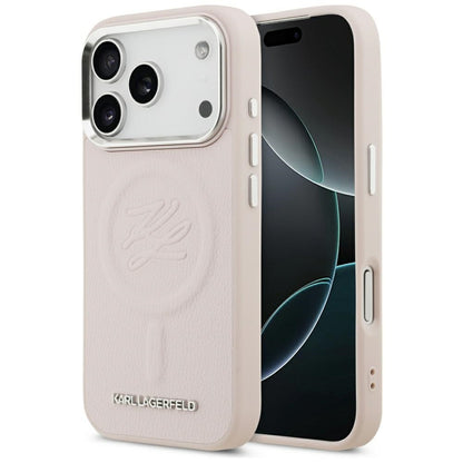 Husa MagSafe pentru Apple iPhone 17 Pro, Karl Lagerfeld, Initial & Metal Logo , Roz