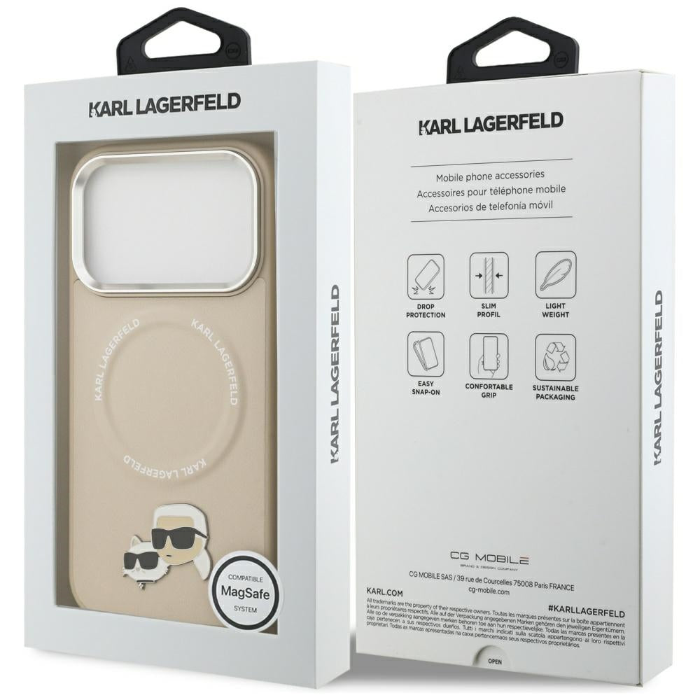 Husa MagSafe pentru Apple iPhone 17 Pro, Karl Lagerfeld, Karl & Choupette Pins, Bej