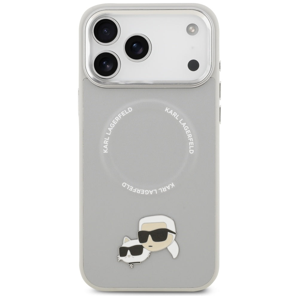 Husa MagSafe pentru Apple iPhone 17 Pro, Karl Lagerfeld, Karl & Choupette Pins, Gri