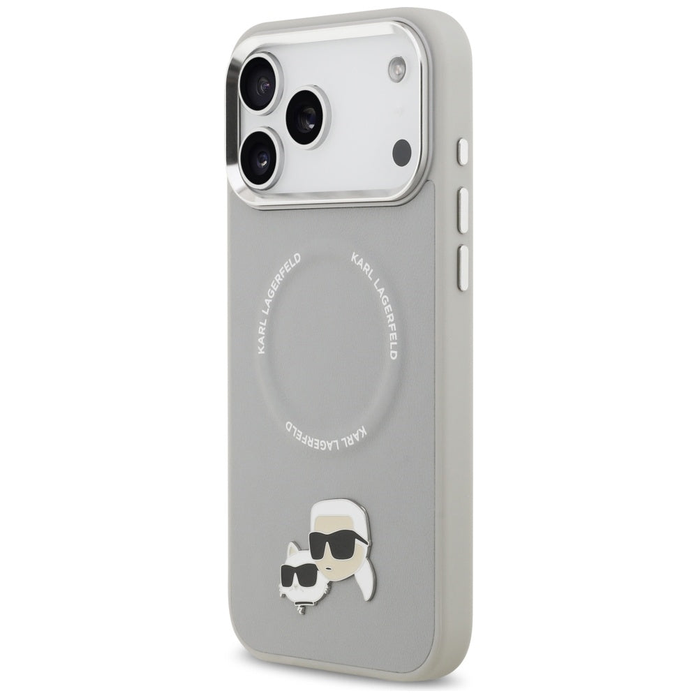 Husa MagSafe pentru Apple iPhone 17 Pro, Karl Lagerfeld, Karl & Choupette Pins, Gri