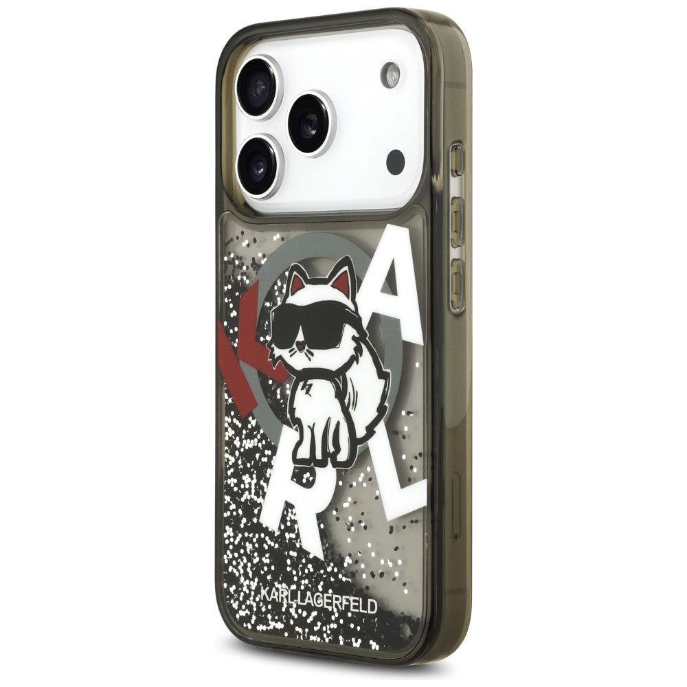 Husa MagSafe pentru Apple iPhone 17 Pro, Karl Lagerfeld, Liquid Glitter Choupette Logo, Neagra