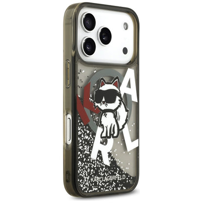 Husa MagSafe pentru Apple iPhone 17 Pro, Karl Lagerfeld, Liquid Glitter Choupette Logo, Neagra