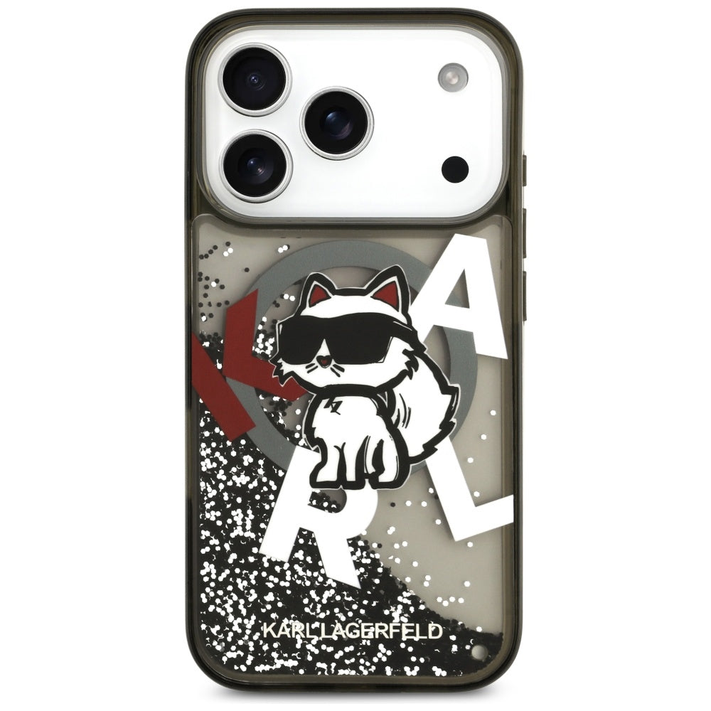 Husa MagSafe pentru Apple iPhone 17 Pro, Karl Lagerfeld, Liquid Glitter Choupette Logo, Neagra