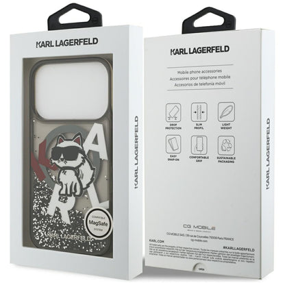 Husa MagSafe pentru Apple iPhone 17 Pro, Karl Lagerfeld, Liquid Glitter Choupette Logo, Neagra