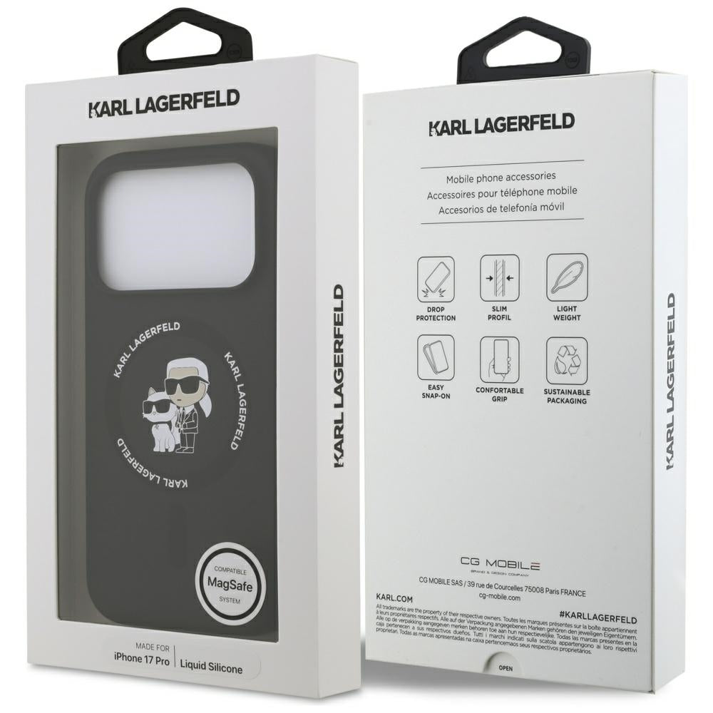 Husa MagSafe pentru Apple iPhone 17 Pro, Karl Lagerfeld, Ring Karl & Choupette, Neagra