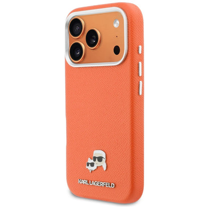 Husa MagSafe pentru Apple iPhone 17 Pro, Karl Lagerfeld, Saffiano Karl & Choupette Pins, Portocalie
