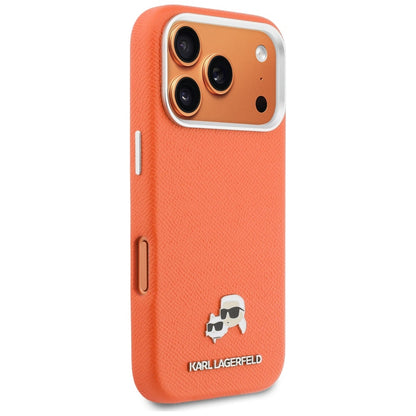 Husa MagSafe pentru Apple iPhone 17 Pro, Karl Lagerfeld, Saffiano Karl & Choupette Pins, Portocalie