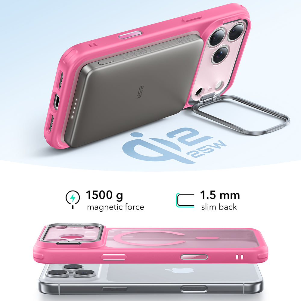 Husa MagSafe pentru Apple iPhone 17 Pro Max, ESR, Classic Hybrid Kickstand, Roz Satinata