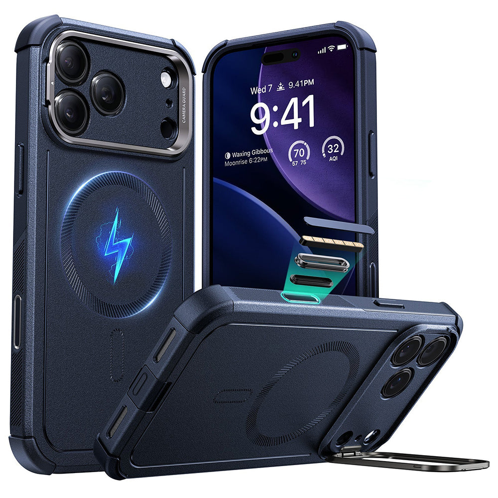 Husa MagSafe pentru Apple iPhone 17 Pro Max, ESR, Cyber Armor Kickstand, Albastra