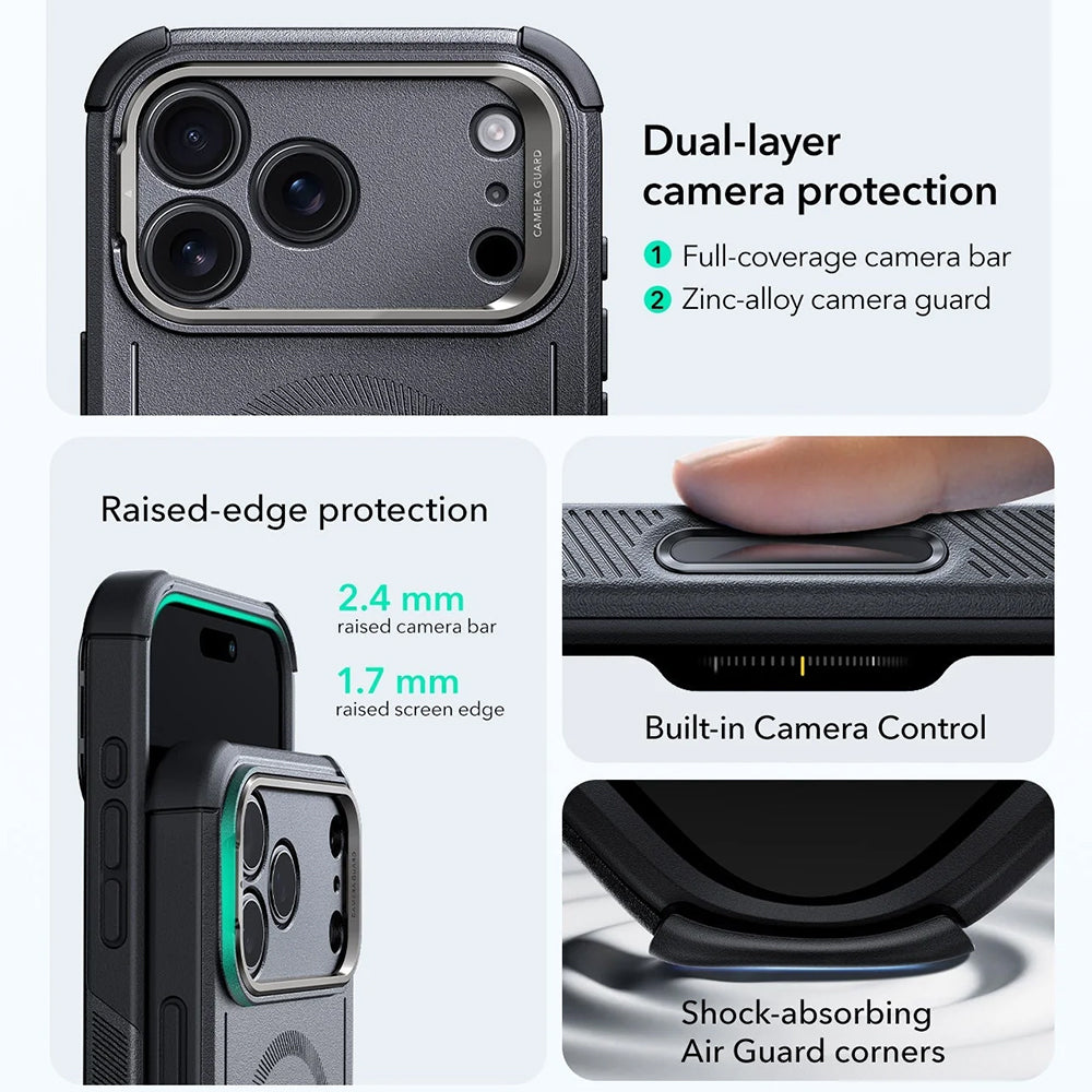 Husa MagSafe pentru Apple iPhone 17 Pro Max, ESR, Cyber Armor Kickstand, Gri