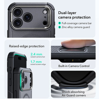 Husa MagSafe pentru Apple iPhone 17 Pro Max, ESR, Cyber Armor Kickstand, Gri